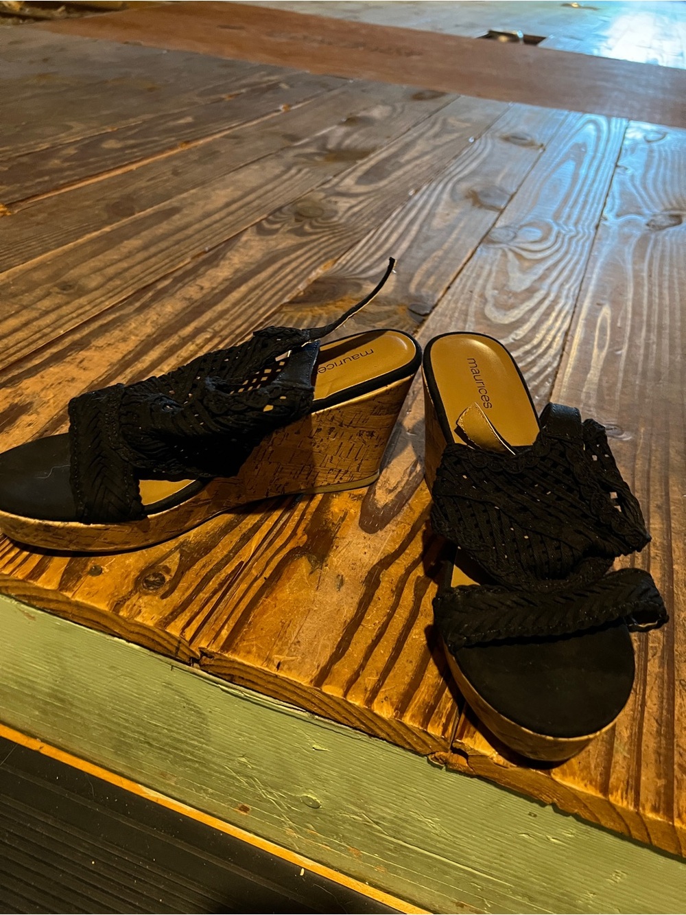 Maurices Black Braided Cork-Effect Wedge Mules